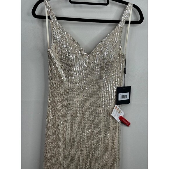 Mac Duggal 26443 Fully Sequined Scoop Back Evening Gown Dress Silver Size 0 NWT - Picture 4 of 6